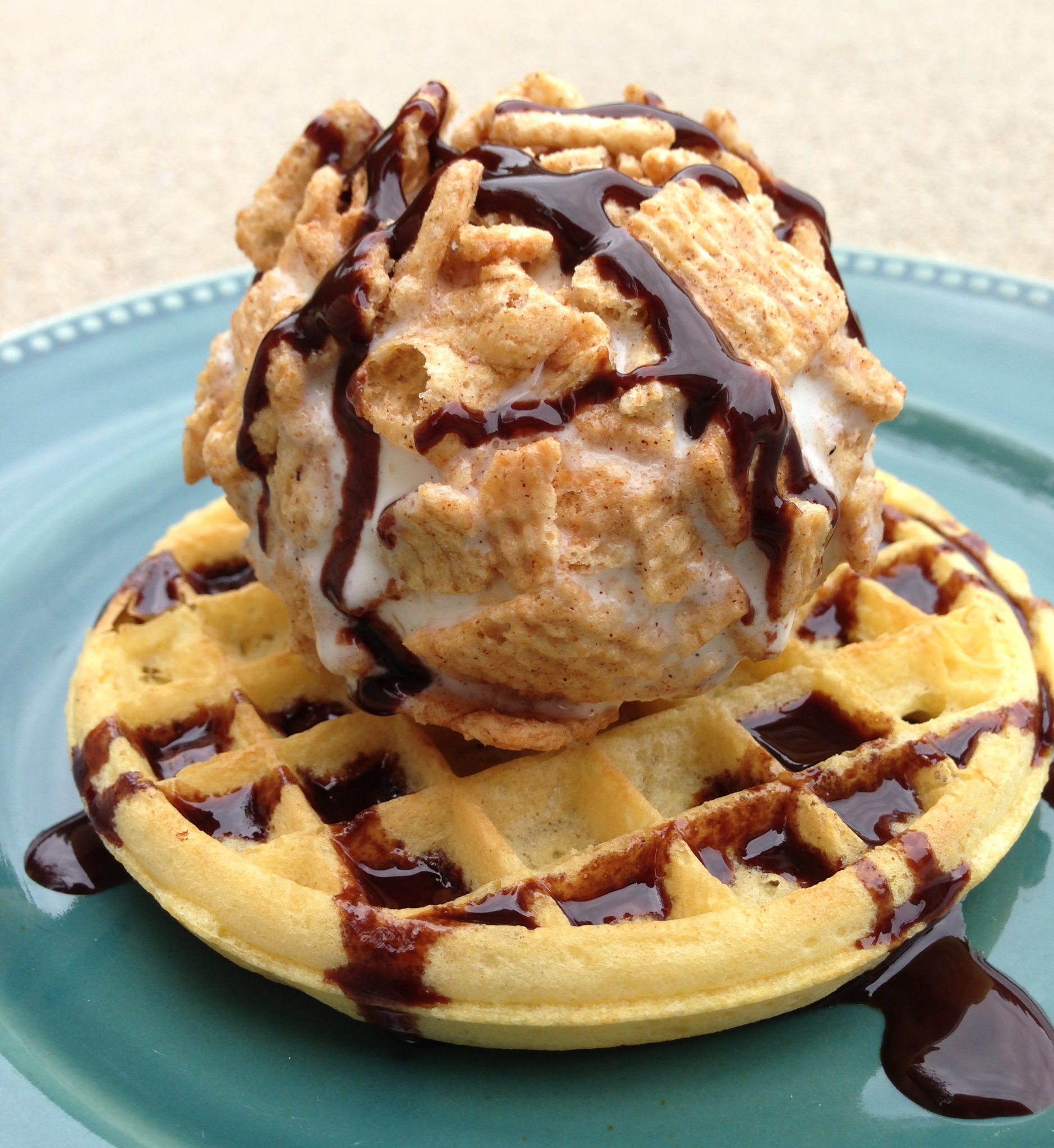 Oven Fried Ice Cream on a Waffle
