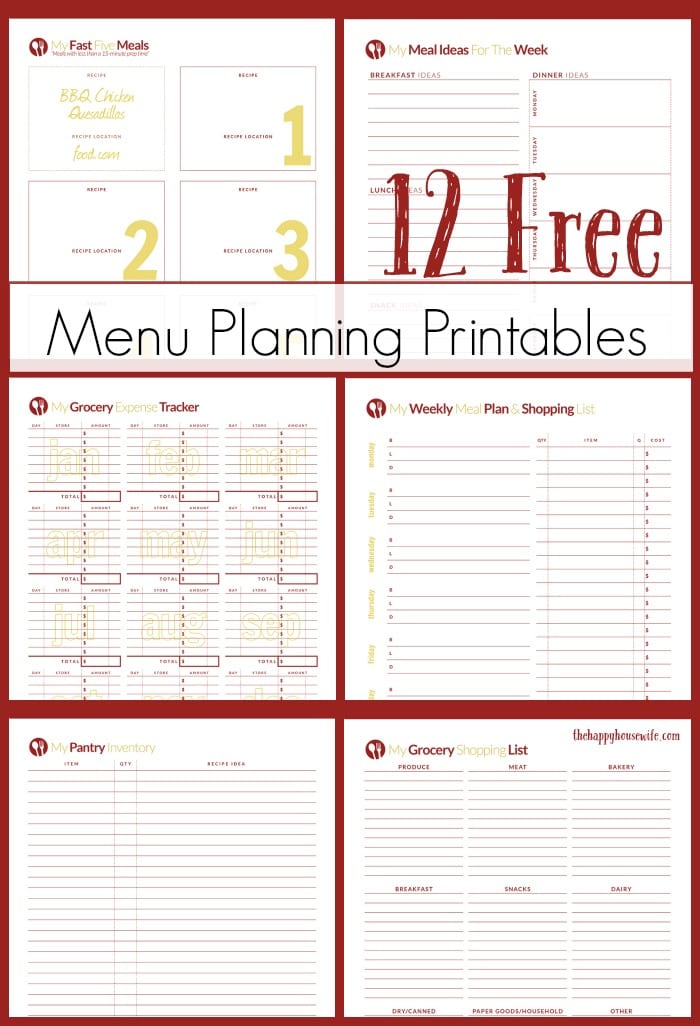 Free Printables for Meal Planning The Happy Housewife™ Cooking