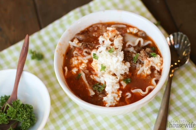 This lasagna soup is filled with delicious lasagna flavors but doesn't require all the assembly time that the casserole does. It can easily be made gluten free. This lasagna soup is filled with delicious lasagna flavors but doesn't require all the assembly time that the casserole does. It can easily be made gluten free.