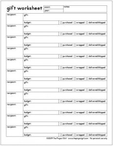 Gift Worksheet - The Happy Housewife™ :: Home Management