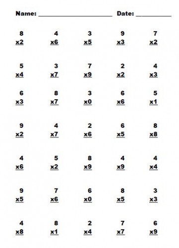Multiplication One Digit Numbers Worksheet