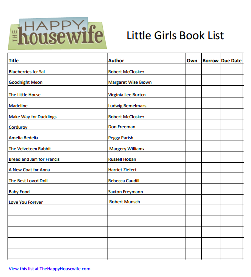 Little Girls Book List Free Printable Friday The Happy Housewife