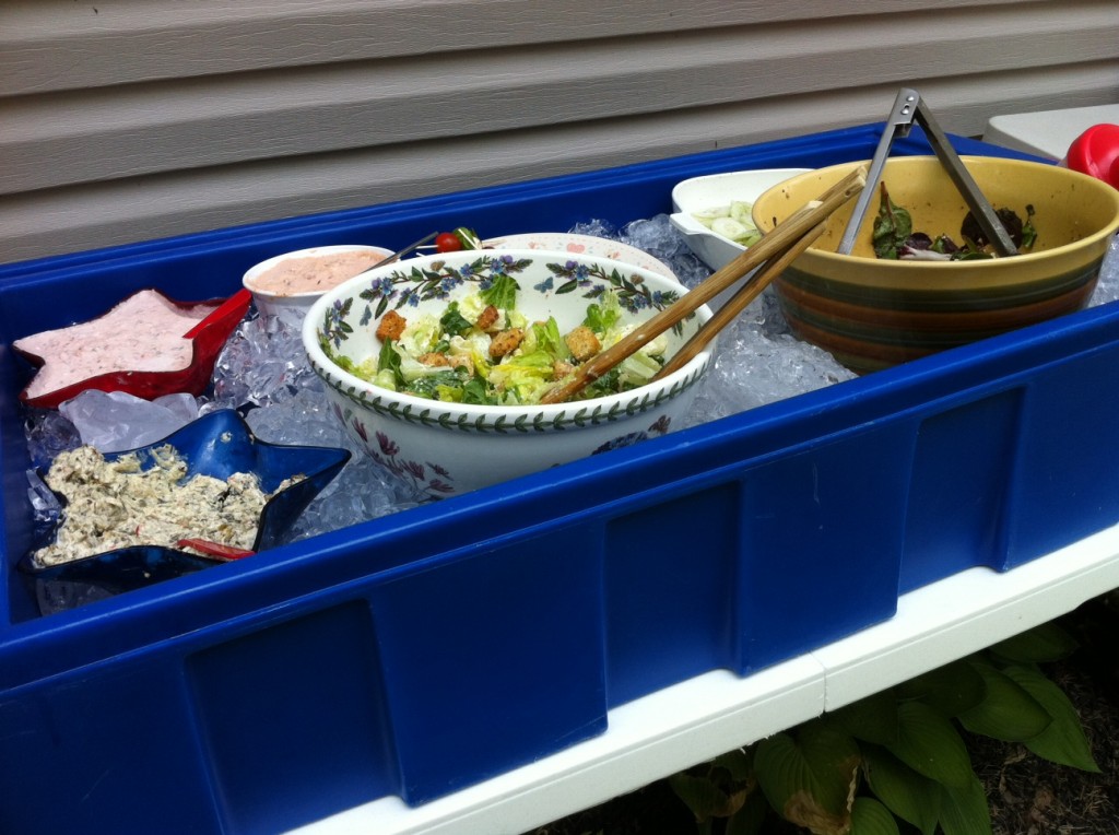 Don't let food go bad at BBQ's this summer. This is an easy way to keep the cold foods cold even when they are sitting outside during a hot summer day. 