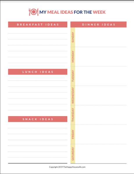 WEEKLY MEAL PLAN OUTLINE