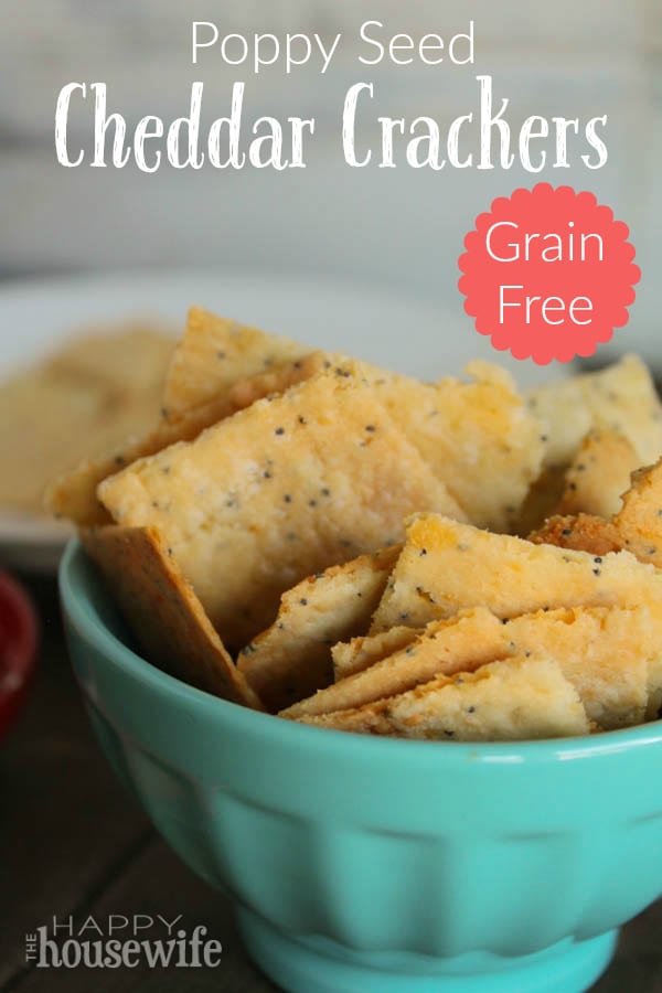 A few modifications to my paleo pie crust recipe resulted in these perfectly cheesy, grain-free poppy seed cheese crackers! Found at The Happy Housewife