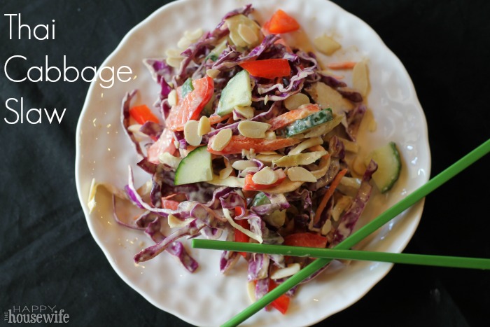 Crunchy and satisfying, this flavorful Thai Cabbage Slaw will brighten any warm weather meal! It's also great topped with grilled chicken or fried fish.
