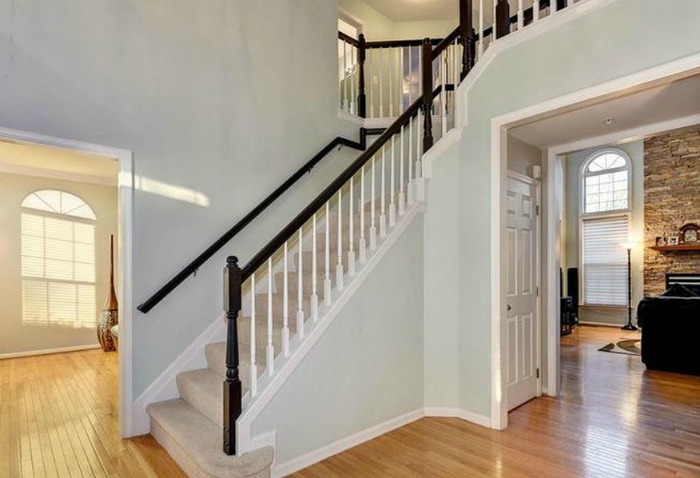 sherwin williams sea salt paint on the walls seal skin on the banister 