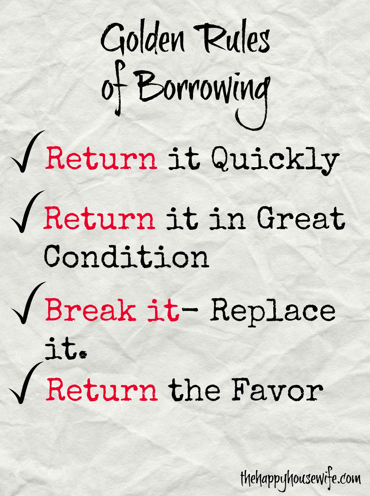 The Art of Borrowing - The Happy Housewife™ :: Frugal Living