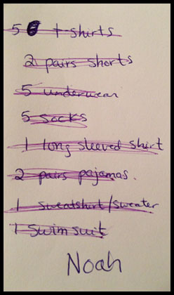 kids packing list