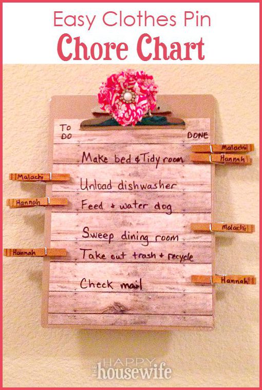 How to make an Easy Clothes Pin Chore Chart at The Happy Housewife