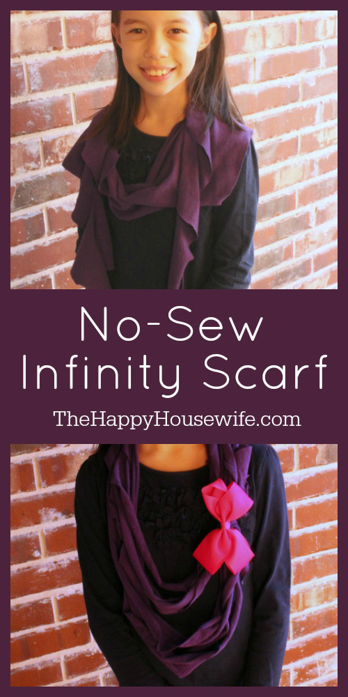 This no-sew infinity scarf is fast, easy, and requires no special skills or supplies. It would be a super homemade gift from your elementary students.  At The Happy Housewife