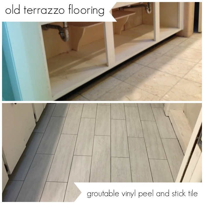 groutable vinyl tile can update a bathroom