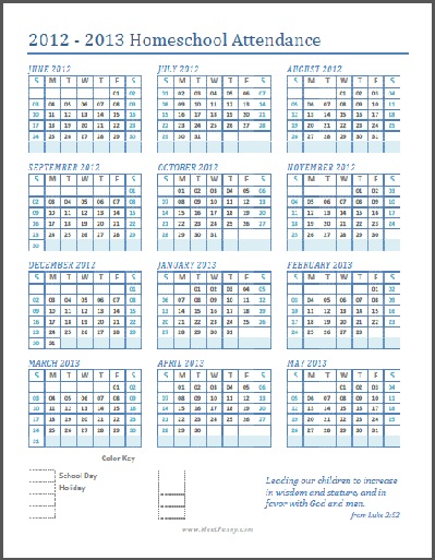 Free Printable School Calendars - The Happy Housewife™ :: Home Schooling