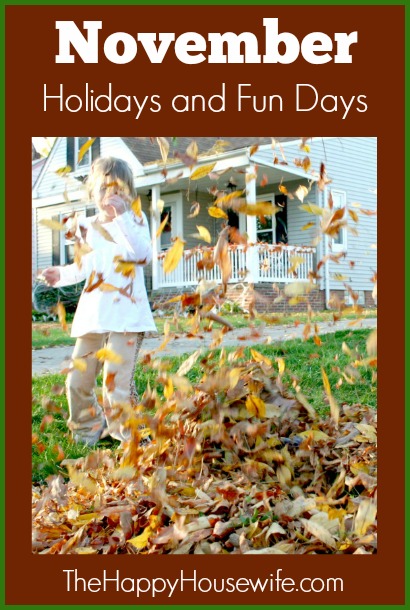 November is known for Thanksgiving, which is a great opportunity to count our blessings, give thanks, and enjoy good food and company. But November has other holidays and fun days for you to enjoy too.